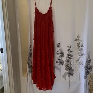 Free people spaghetti strap red lace maxi